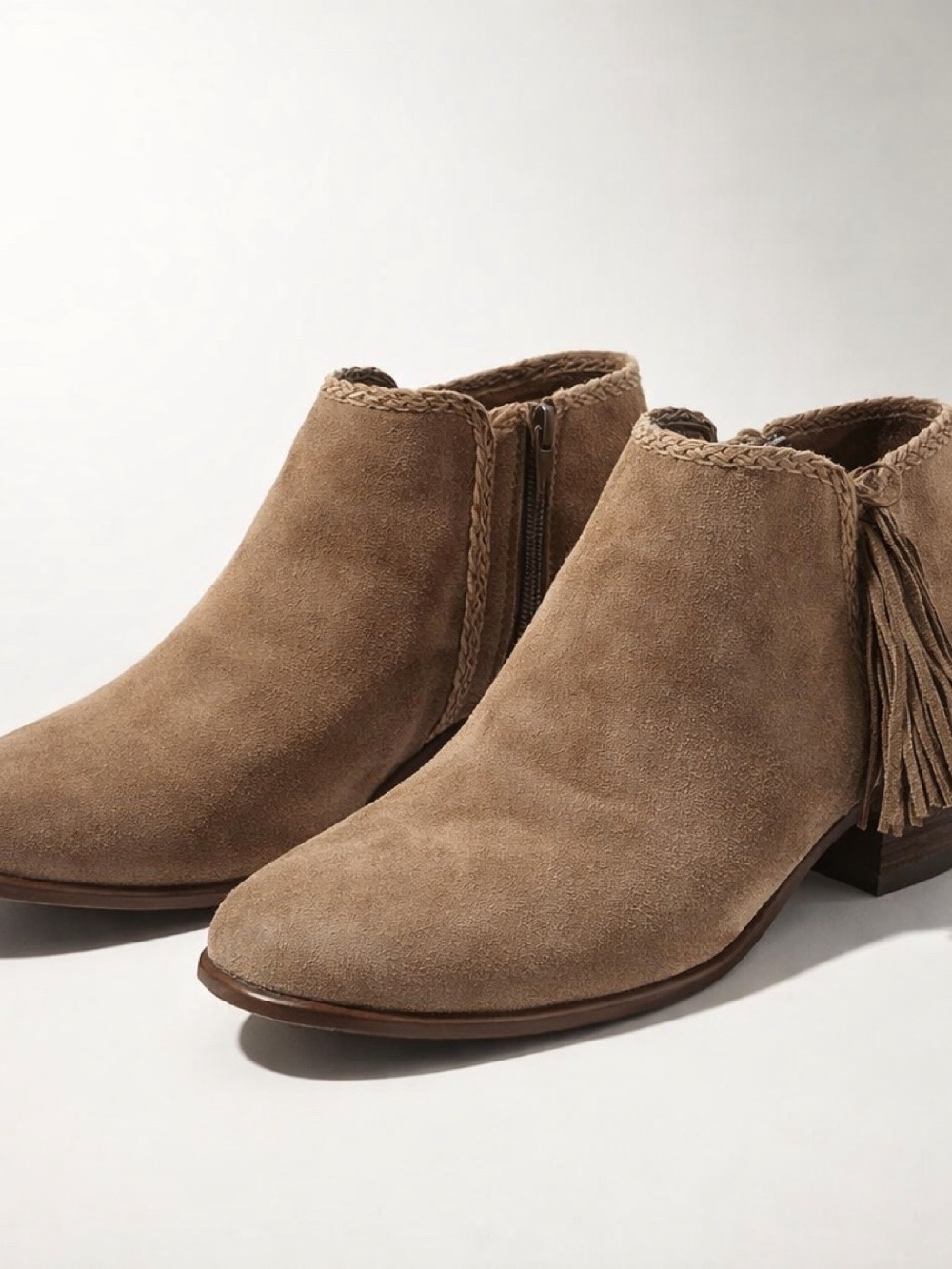 Charlotte Russe Taupe Suede Tassel Ankle Booties